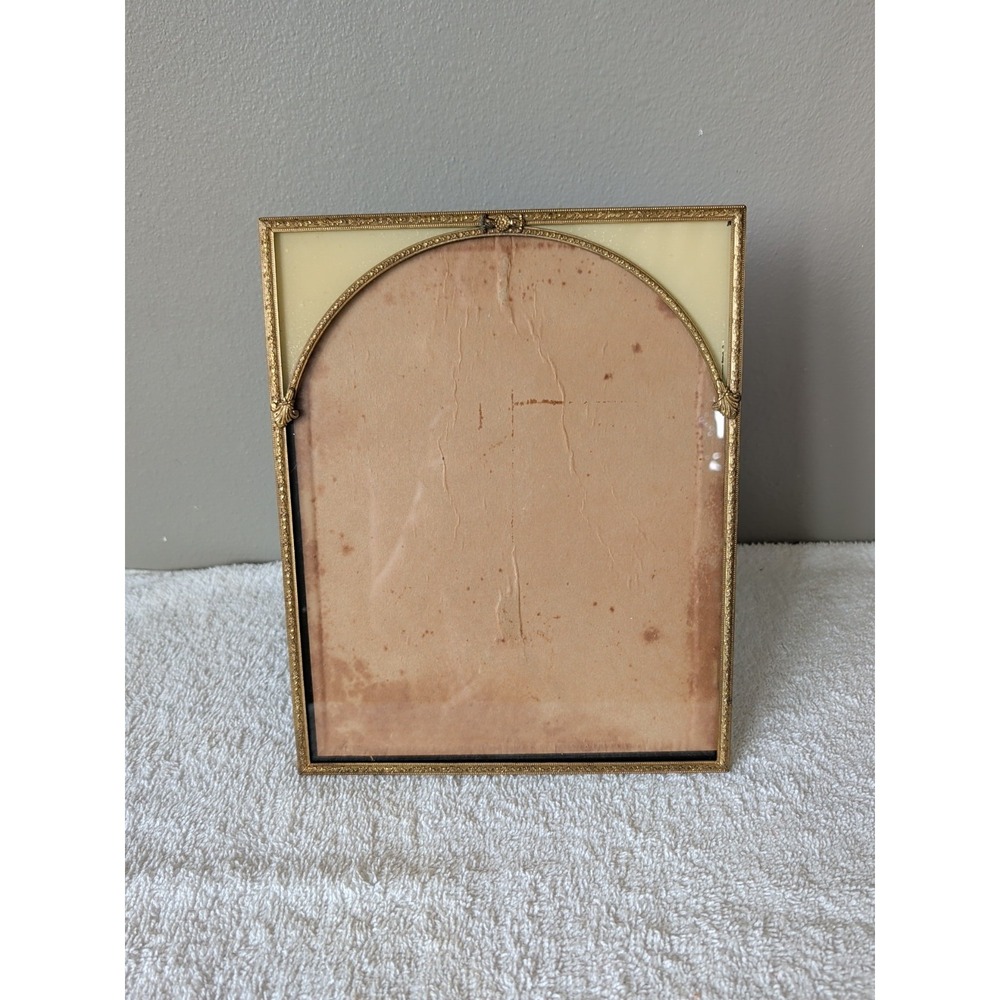 Vintage Arch Gold-Tone Filigree Metal Photo Frame Velvet Back Easel 8 X 10"
